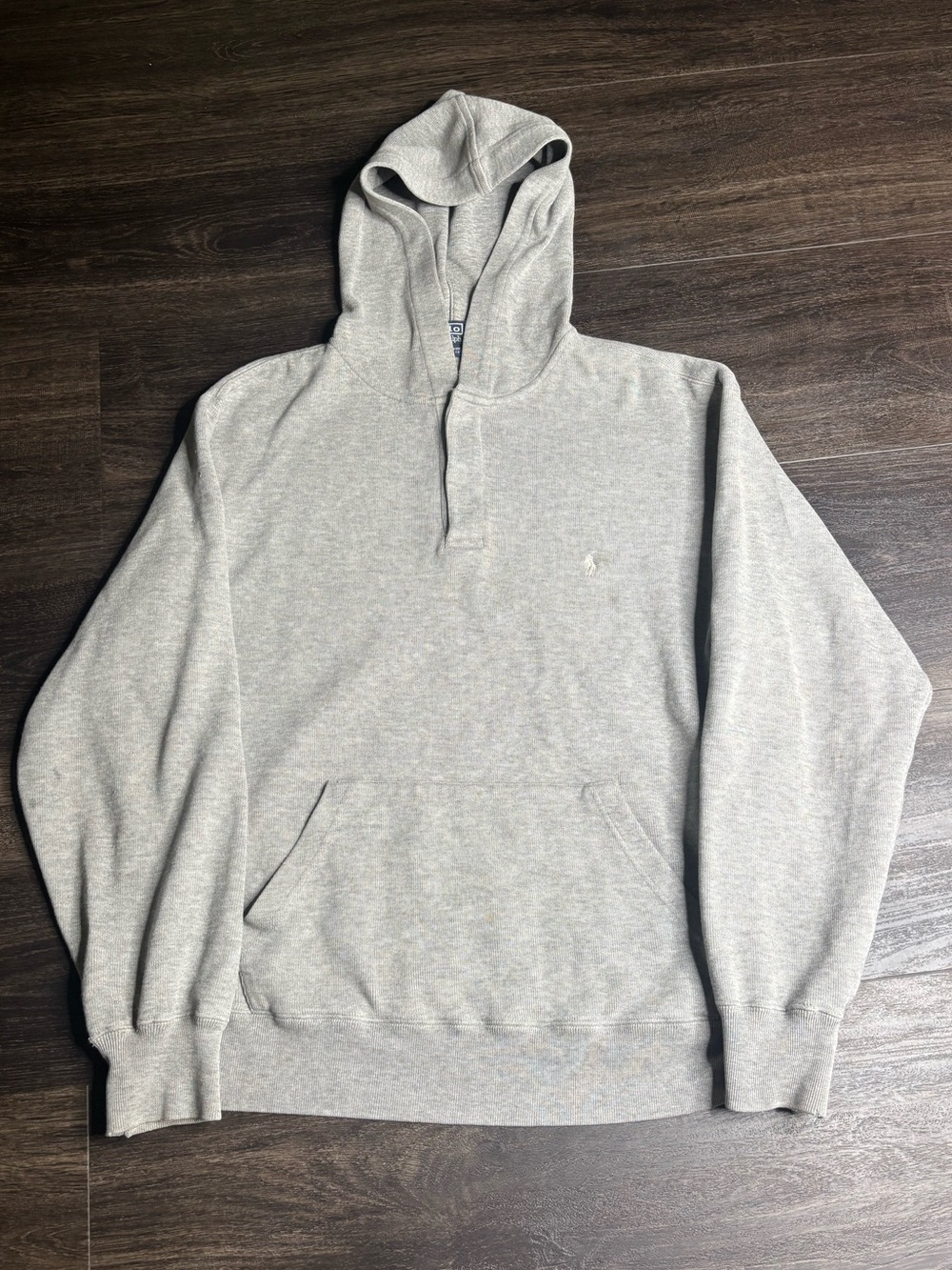 Vintage Polo Ralph Lauren Grey Pullover Henley Button Snap Hoodie Size M